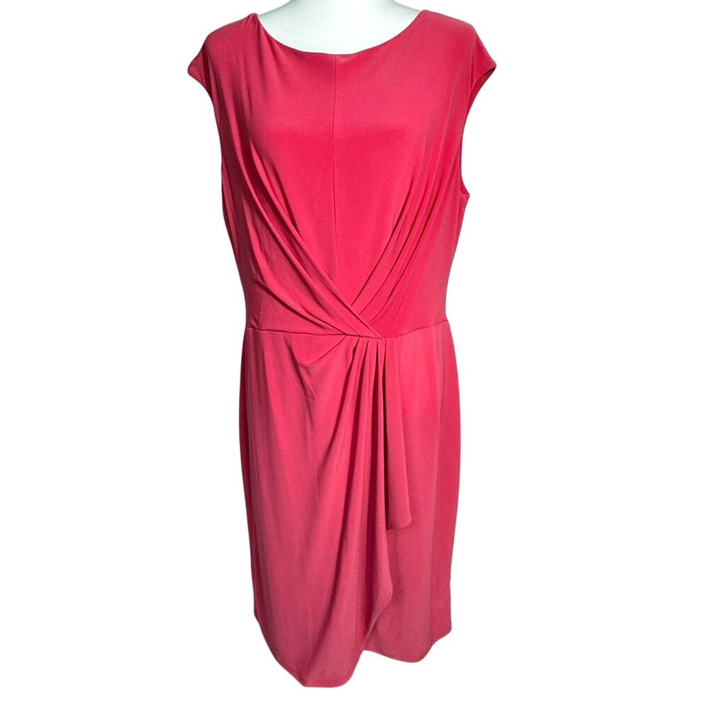 LAUREN‎ RALPH LAUREN Size 16 Pink Sleeveless Faux Wrap Midi Dress Event Barbie